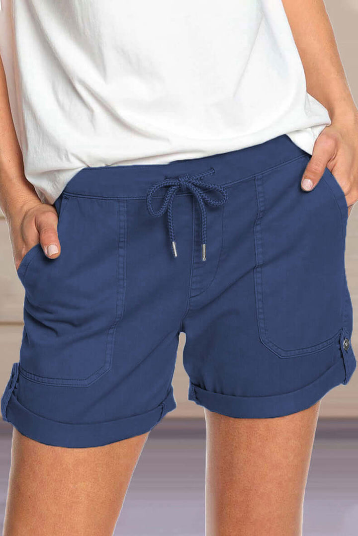Women's Casual Shorts: Adjustable Waist & Turned-Up Hem
