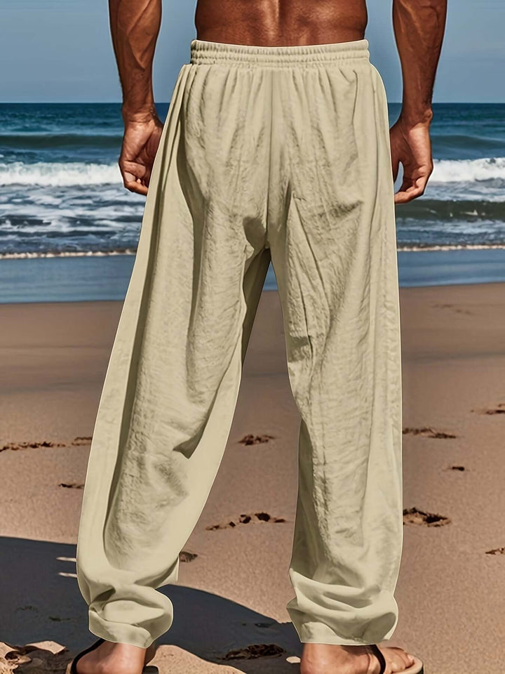 Men's Palm Tree Print Drawstring Beach Pants