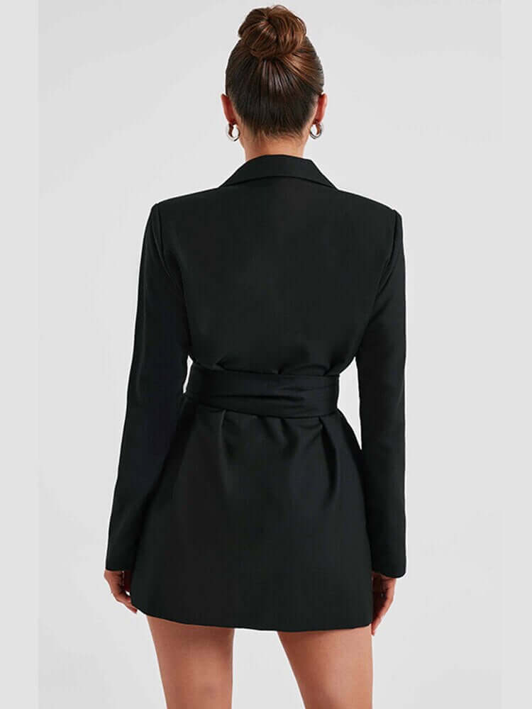 Women's Mini Blazer Dress: Tailored V-Neck, Long Sleeve