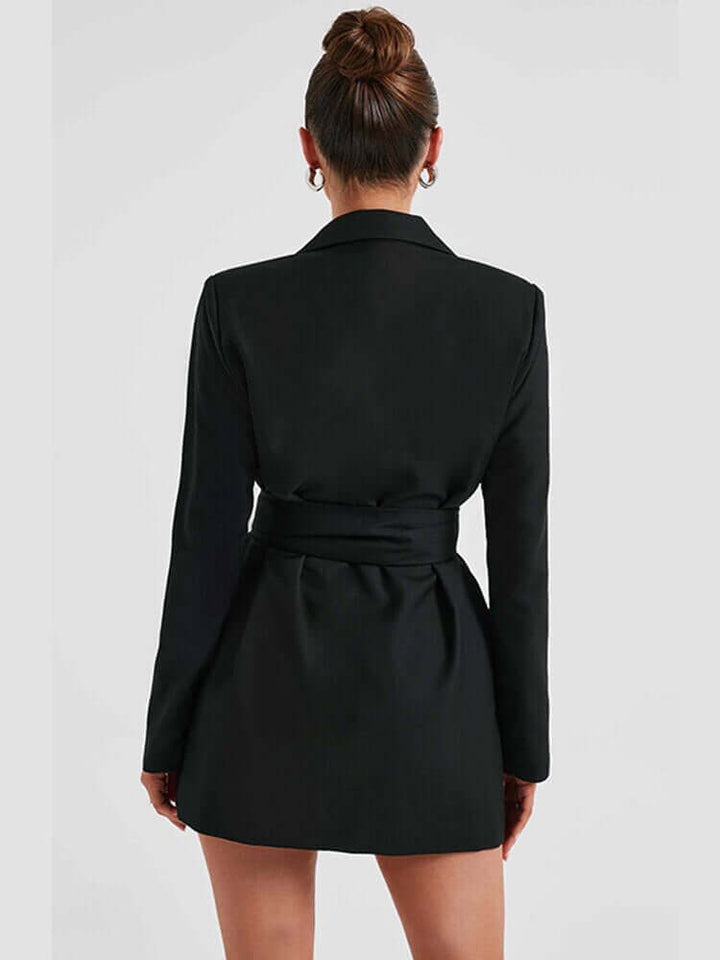 Women's Mini Blazer Dress: Tailored V-Neck, Long Sleeve