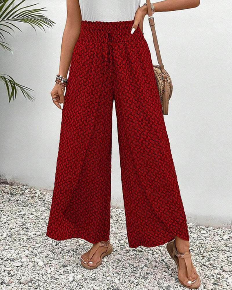 Women's Wide-Leg Elastic Waist Pants: Flowy, Patterned Summer Trousers