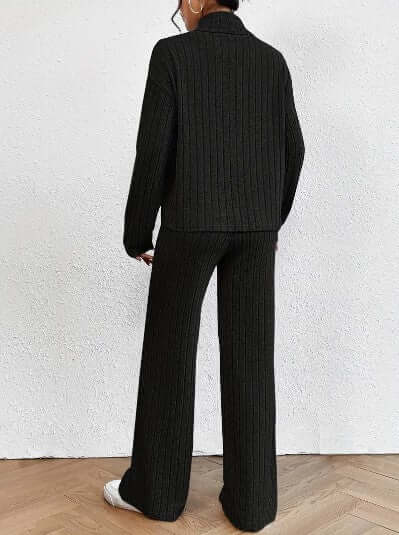 Women's Ribbed Turtleneck & Wide Leg Pant Set