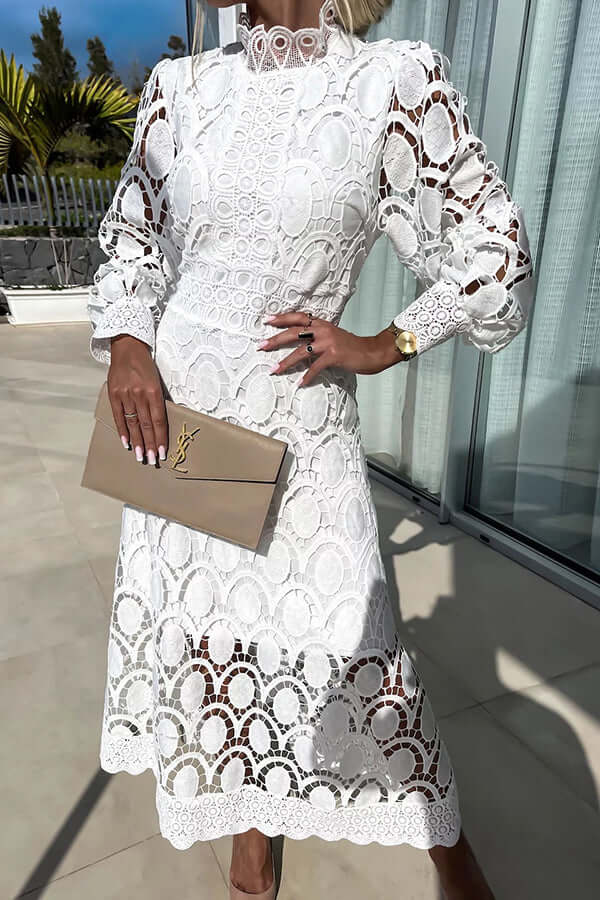Elegant Lace Midi Dress: Women's Sleeveless Floral Dress