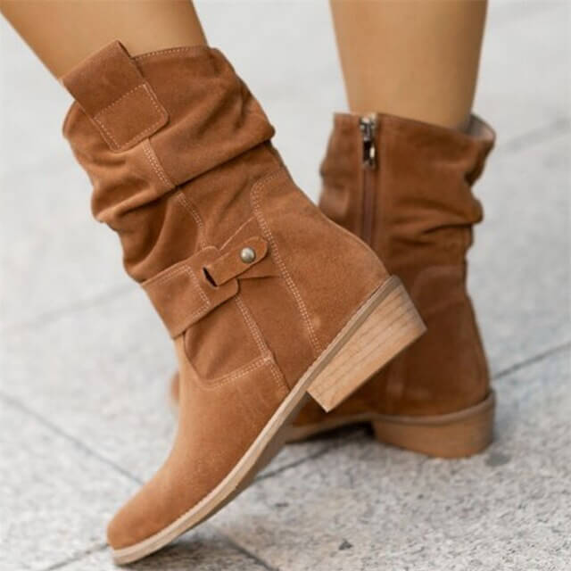 Women's Low Block Heel Ankle Boots with Side Zipper