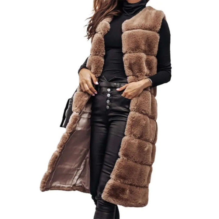 Women's Long Sleeveless Faux Fur Vest: Warm & Stylish Layer