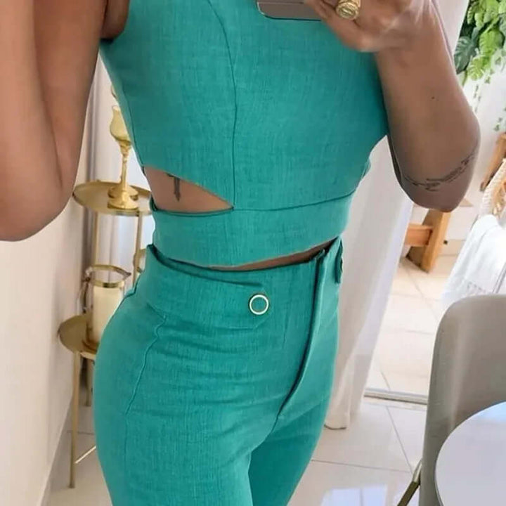 Women's Round Neck Top & Wide Trouser Set