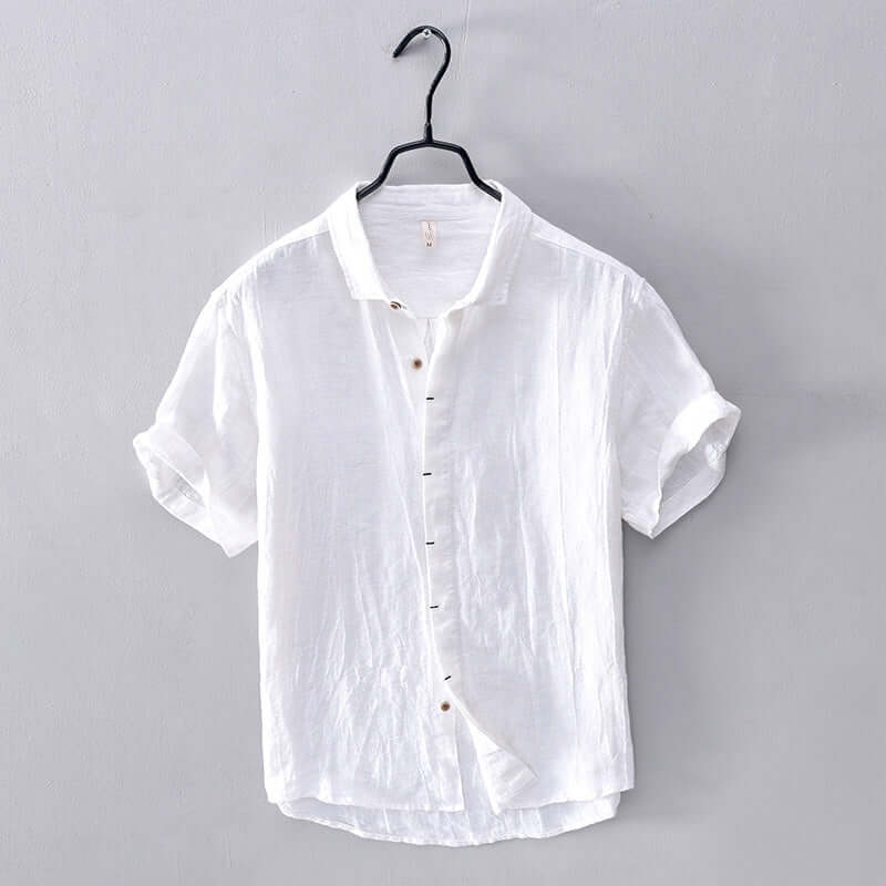 Men's Regular Fit Short Sleeve Shirt with Stand-Up Collar