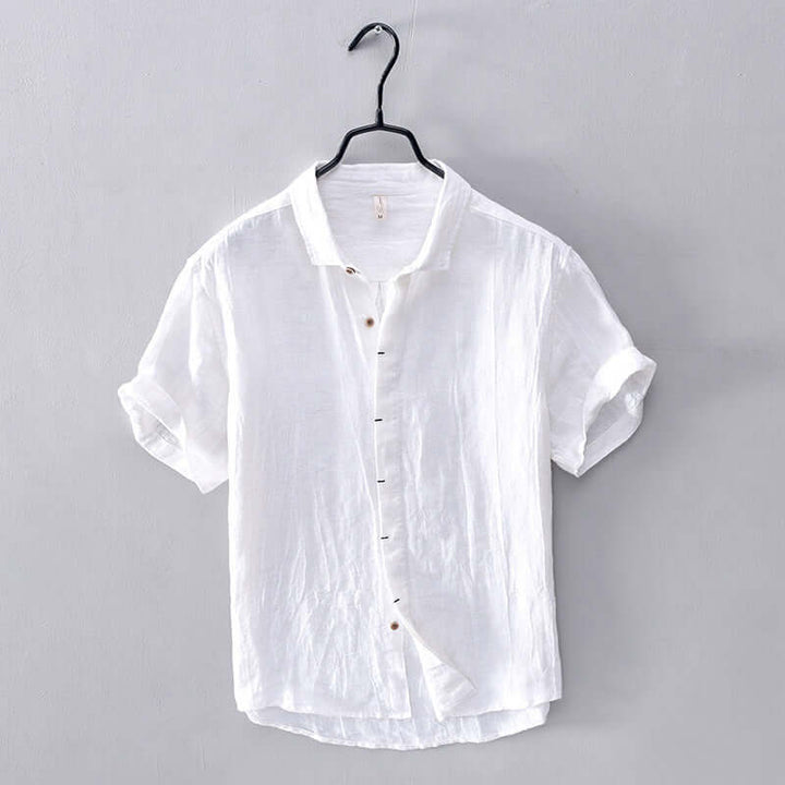Men's Regular Fit Short Sleeve Shirt with Stand-Up Collar