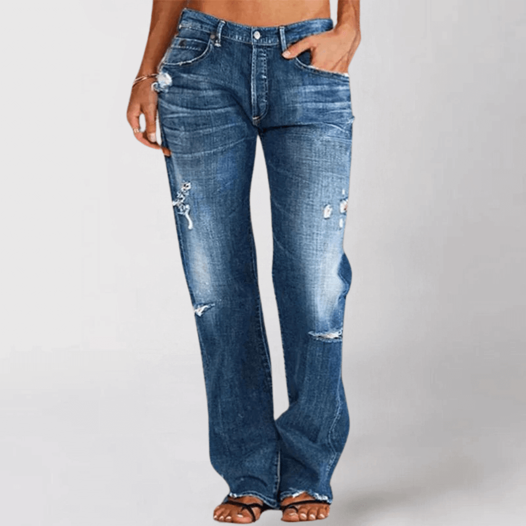 Women's Mid-Rise Bootcut Jeans: Distressed Denim