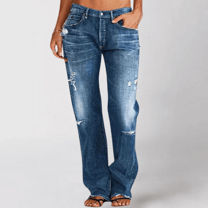 Women's Mid-Rise Bootcut Jeans: Distressed Denim