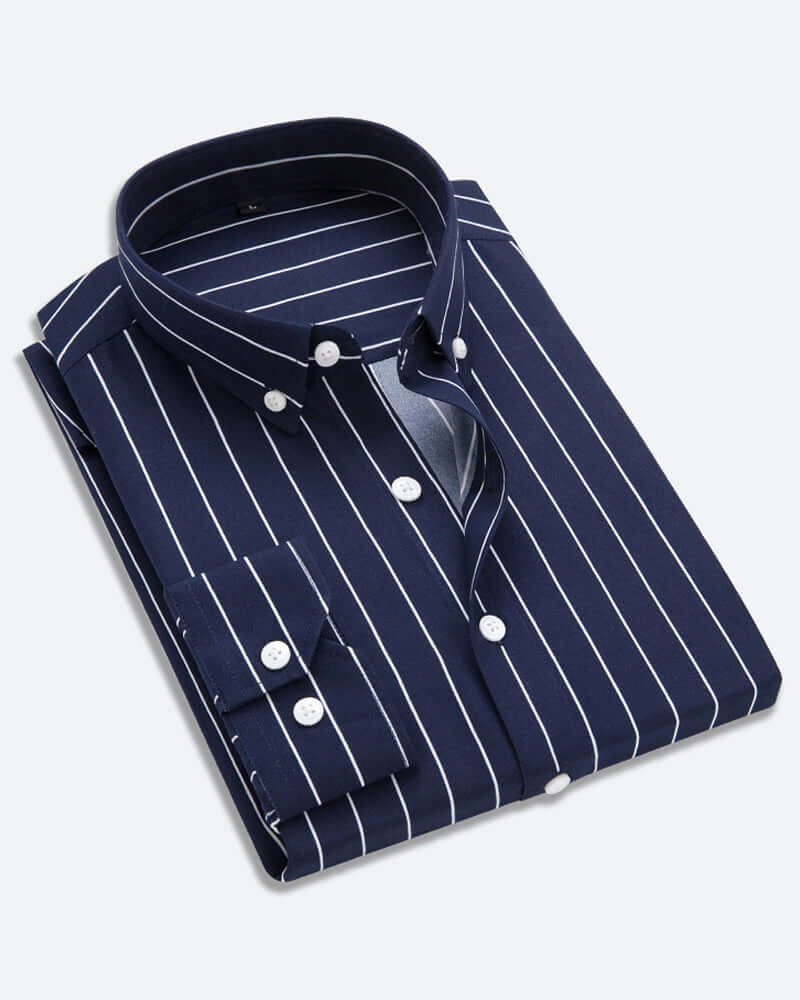 Men's Classic Fit Long Sleeve Striped Dress Shirt