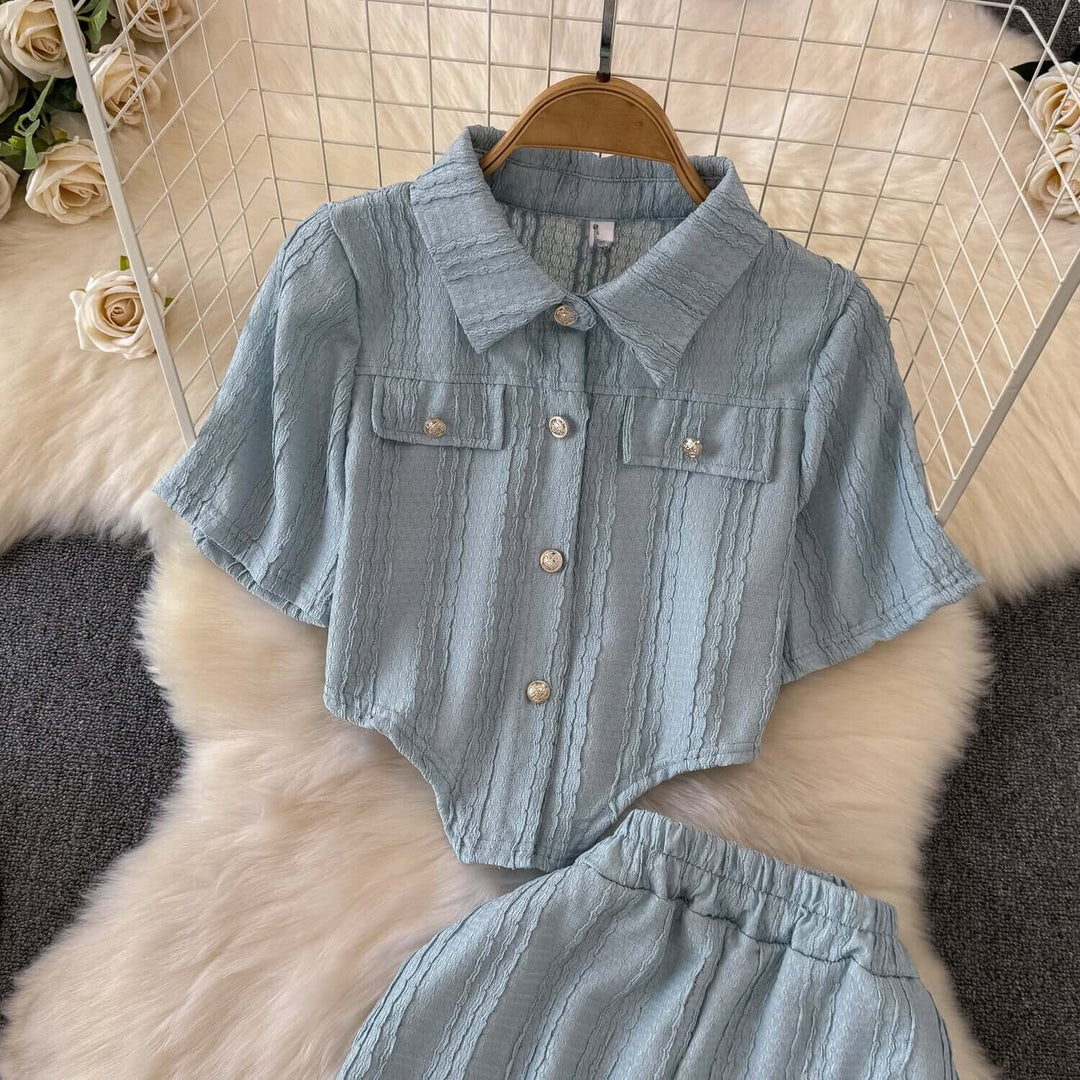 Women's Casual Cropped Top and Wide Leg Trousers Set