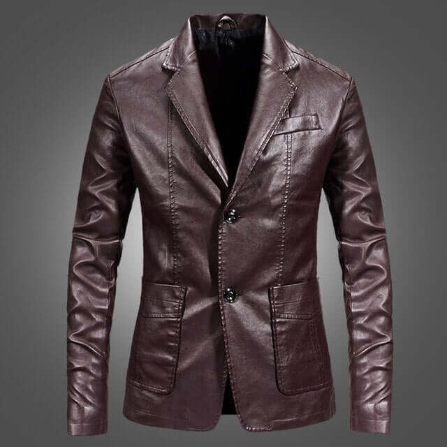 Men's Stylish PU Leather Blazer Jacket - Notched Lapel Design