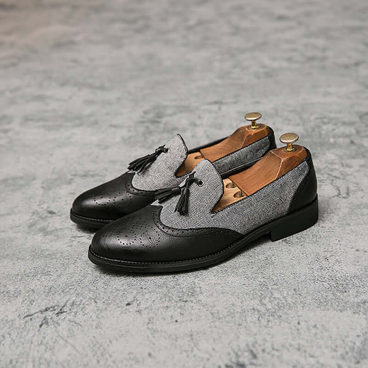 Men's Leather Loafers: Floral Pattern & Fringes