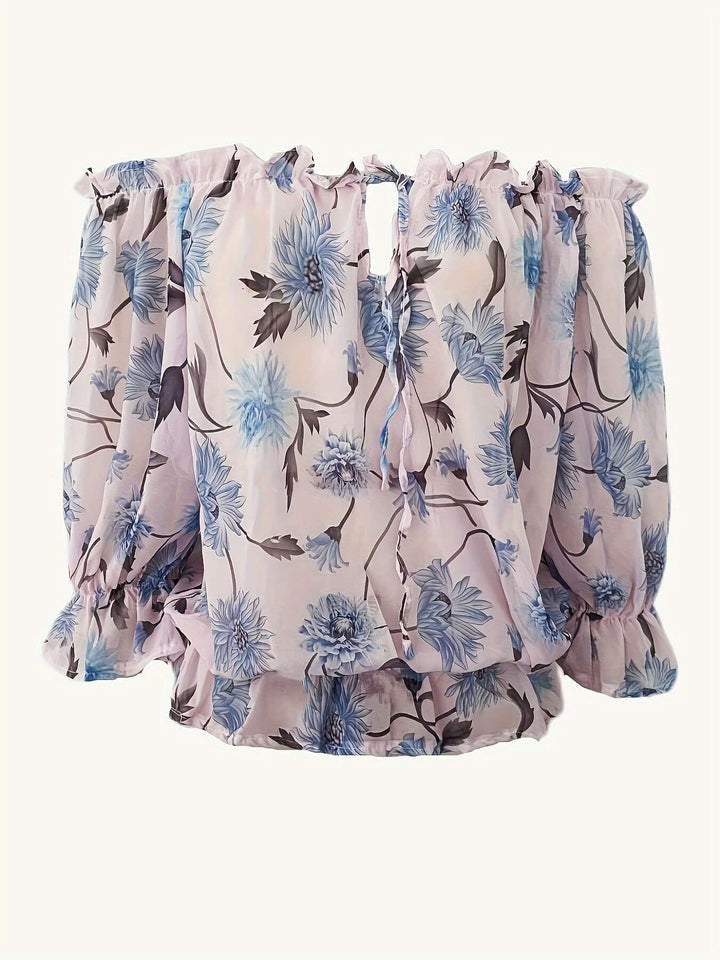 Women's Off-Shoulder Floral Blouse: Summer Balloon Sleeve Top