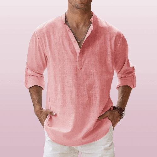 Men's Long Sleeve Henley Shirt: Regular Fit Casual Top