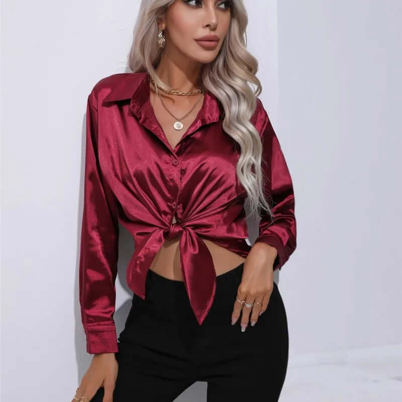 Women's Elegant Satin Long-Sleeve Blouse