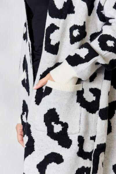 Women's Long Leopard Print Knit Cardigan