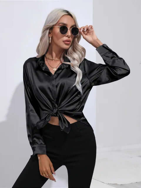 Women's Elegant Satin Long-Sleeve Blouse