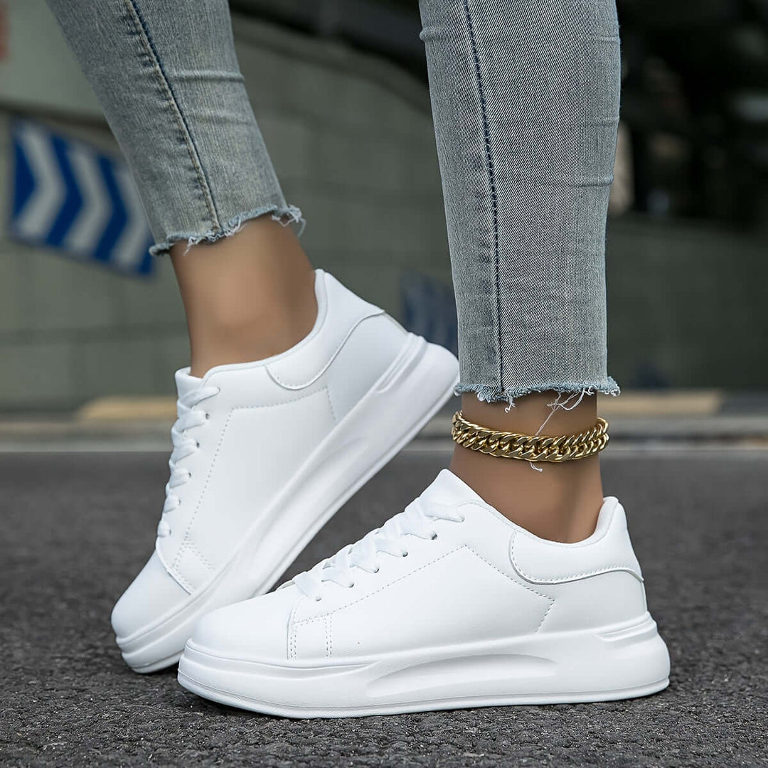 Women's White Leather Low-Top Sneakers