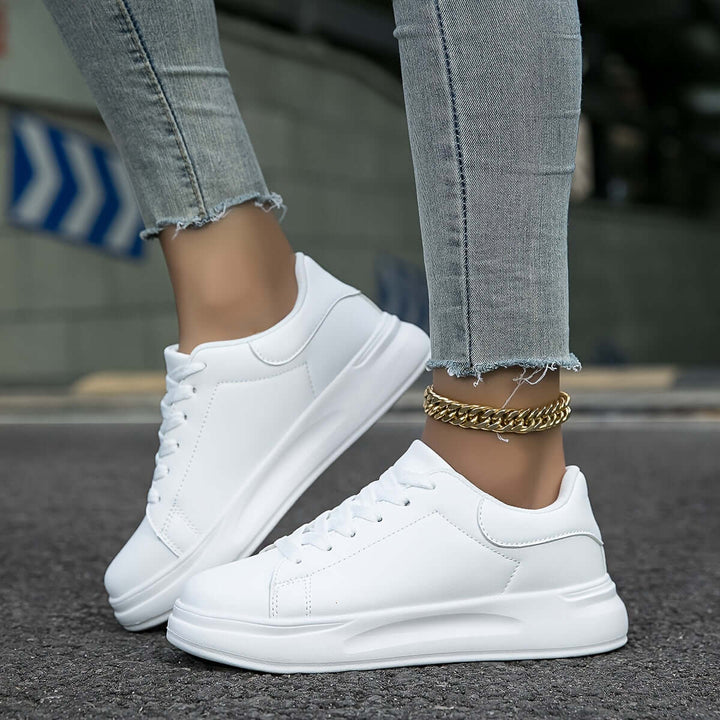 Women's White Leather Low-Top Sneakers