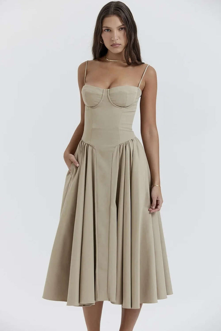 Women's Sleeveless Corset Midi Dress
