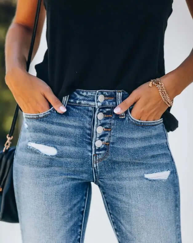 Women's Slim Fit Ripped Denim Jeans: Trendy & Comfortable