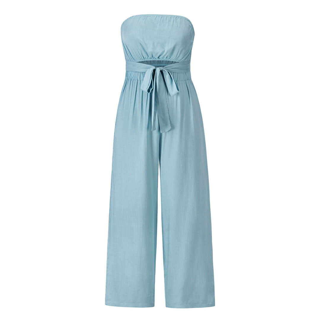 Women's Casual Strapless Jumpsuit with Elastic Waist