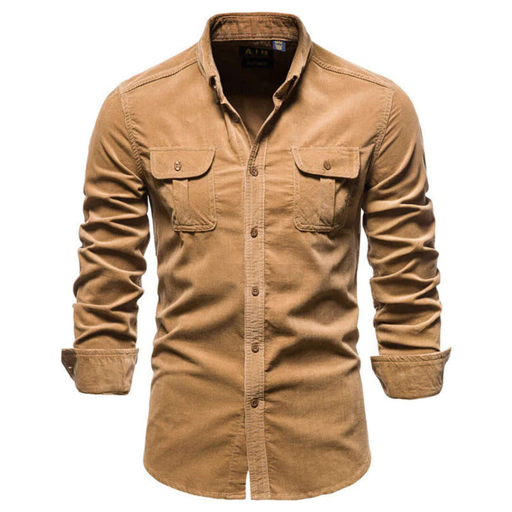 Men's Long Sleeve Corduroy Shirt: Button-Down, Spread Collar