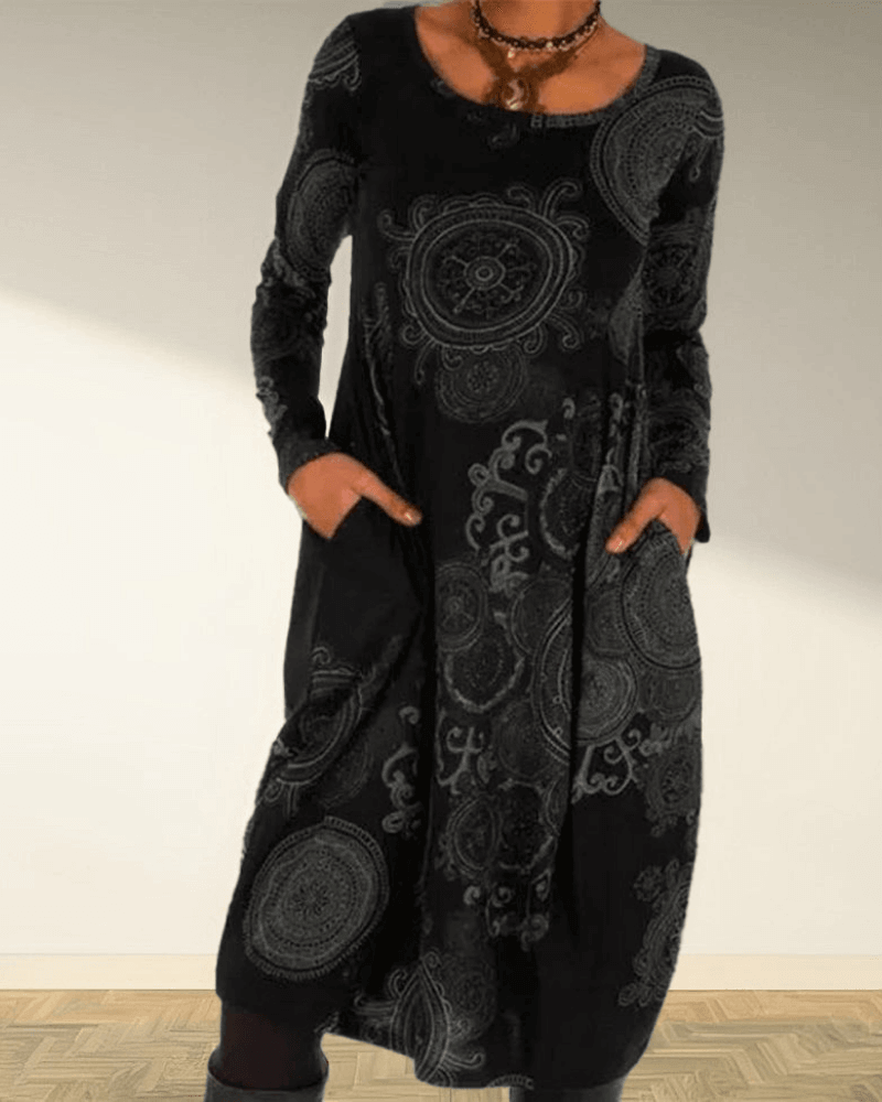 Women's Bohemian Maxi Dress: Long Sleeve, Flowy Casual Fit