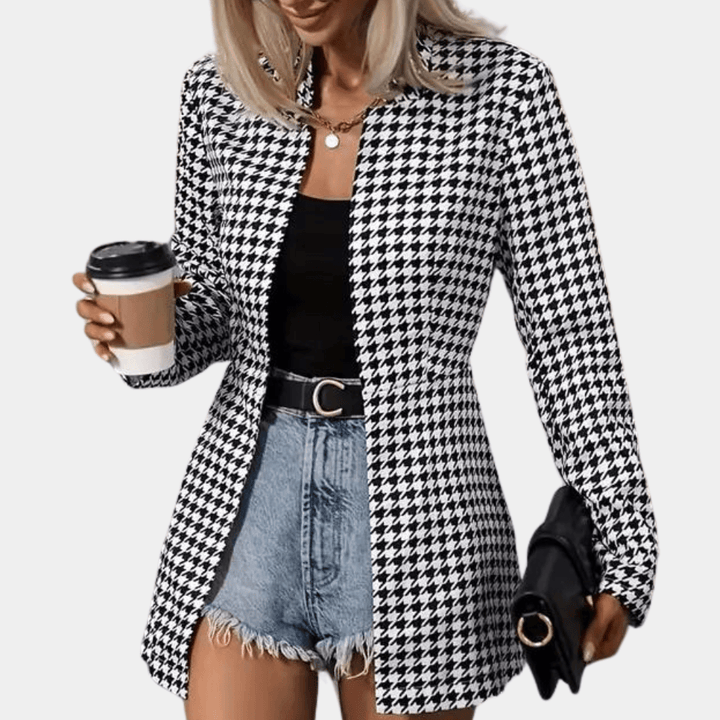 Women's Longline Houndstooth Blazer: Smart Casual Jacket