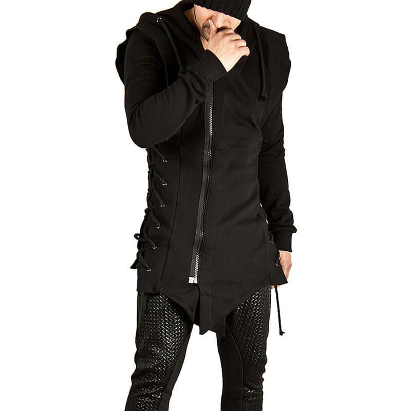 Men's Gothic Lace-Up Hoodie: Casual Outdoor Style