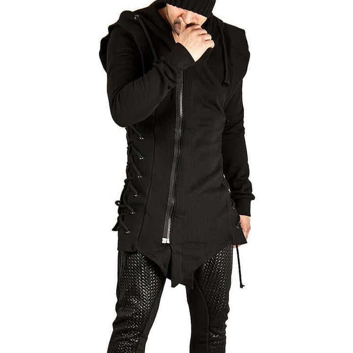 Men's Gothic Lace-Up Hoodie: Casual Outdoor Style