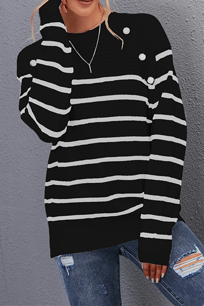 Women's Striped O-Neck Top with Split Detail