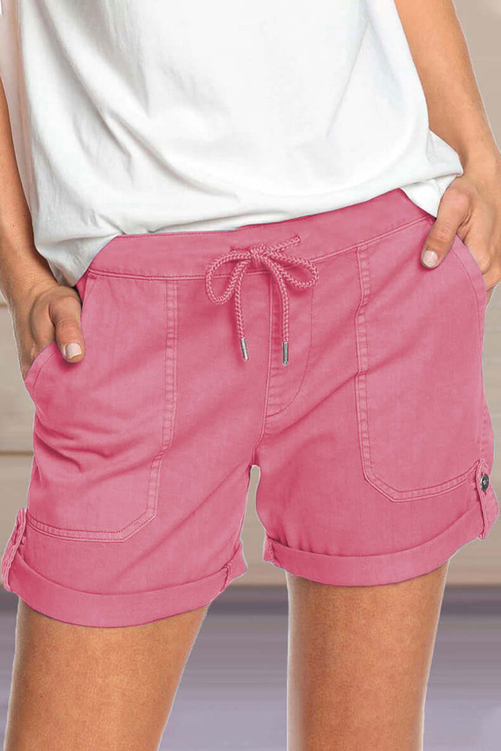 Women's Casual Shorts: Adjustable Waist & Turned-Up Hem