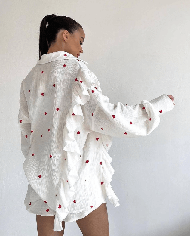 Women's Summer Co-ord Set: Ruffled Blouse & High-Waisted Shorts