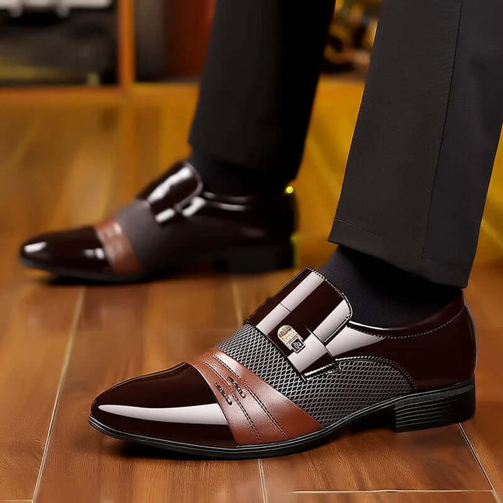 Men's Elegant Formal PU Leather Loafers - Pointed Toe, Medium Heel