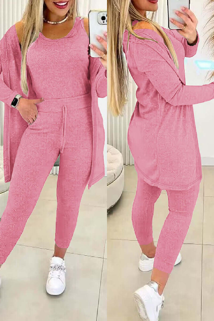 Women's 3-Piece O-Neck Top & Drawstring Pants Set