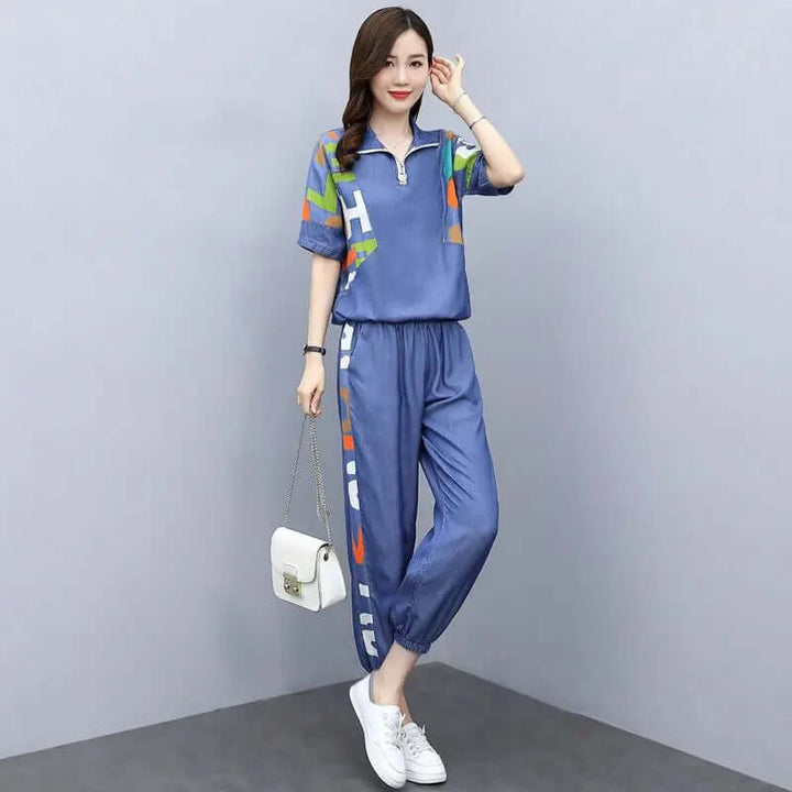 Women's Spring/Summer Casual Crop Top & Pants Set