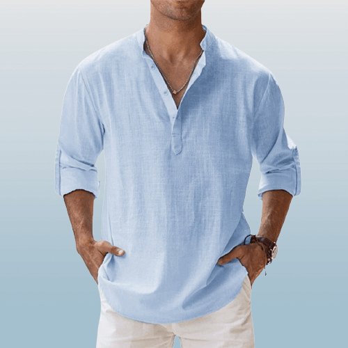 Men's Long Sleeve Henley Shirt: Regular Fit Casual Top