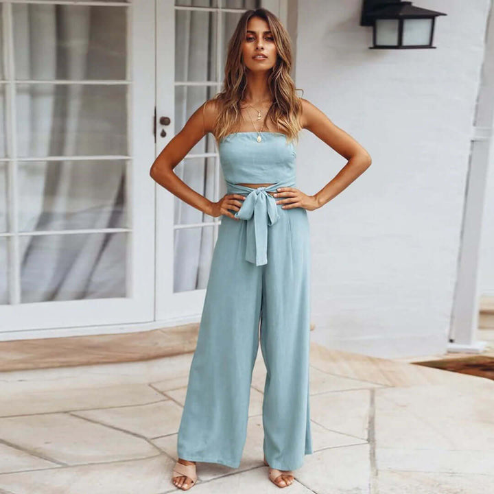 Women's Casual Strapless Jumpsuit with Elastic Waist