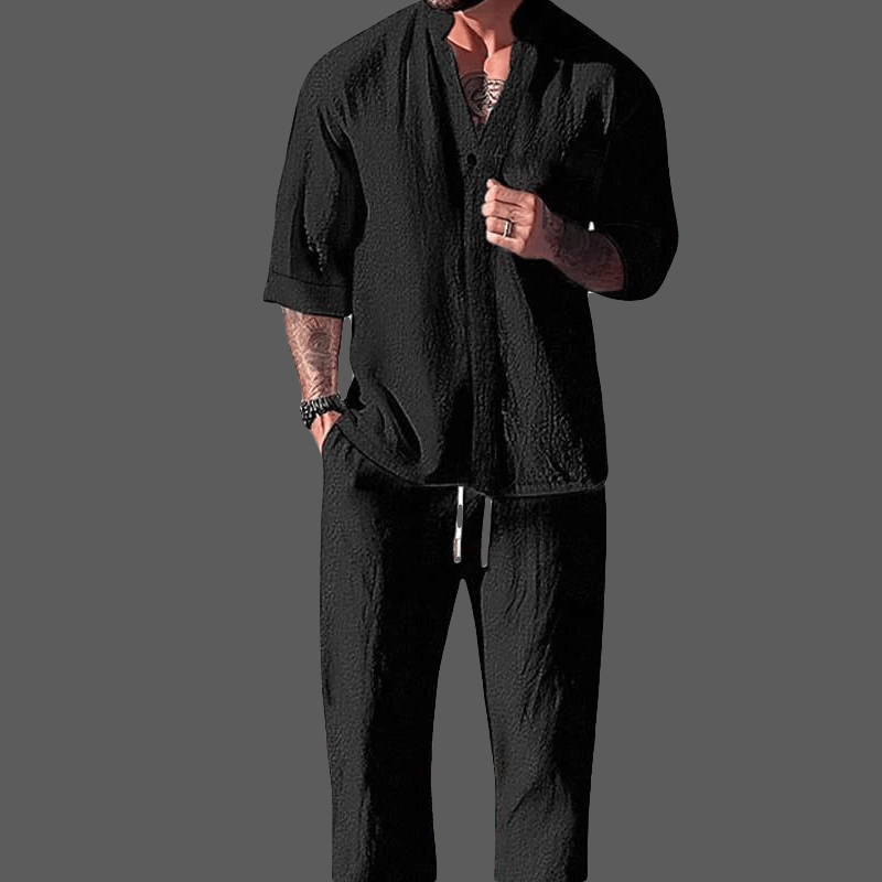 Men's Relaxed-Fit Loungewear Set: Cotton Linen Blend