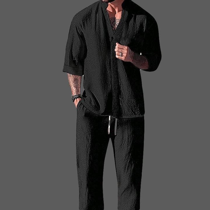 Men's Relaxed-Fit Loungewear Set: Cotton Linen Blend