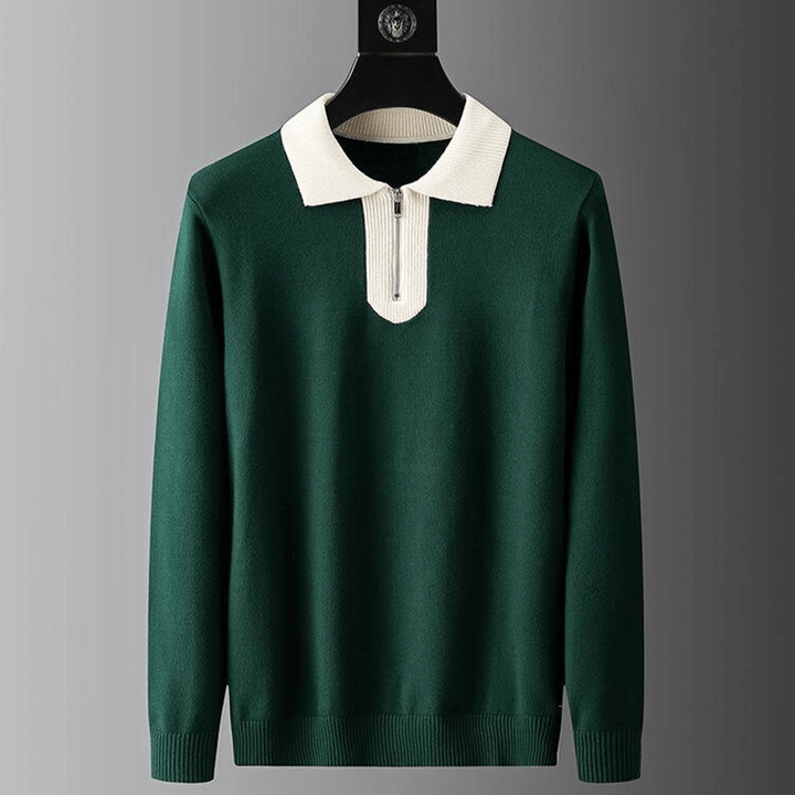 Men's Lapel Zippered Long Sleeve Sweater
