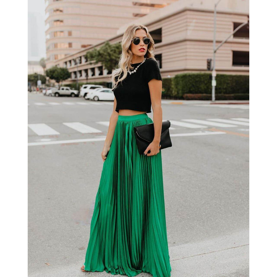 Women's Pleated Maxi Skirt: Elegant High-Waist Flowing Design