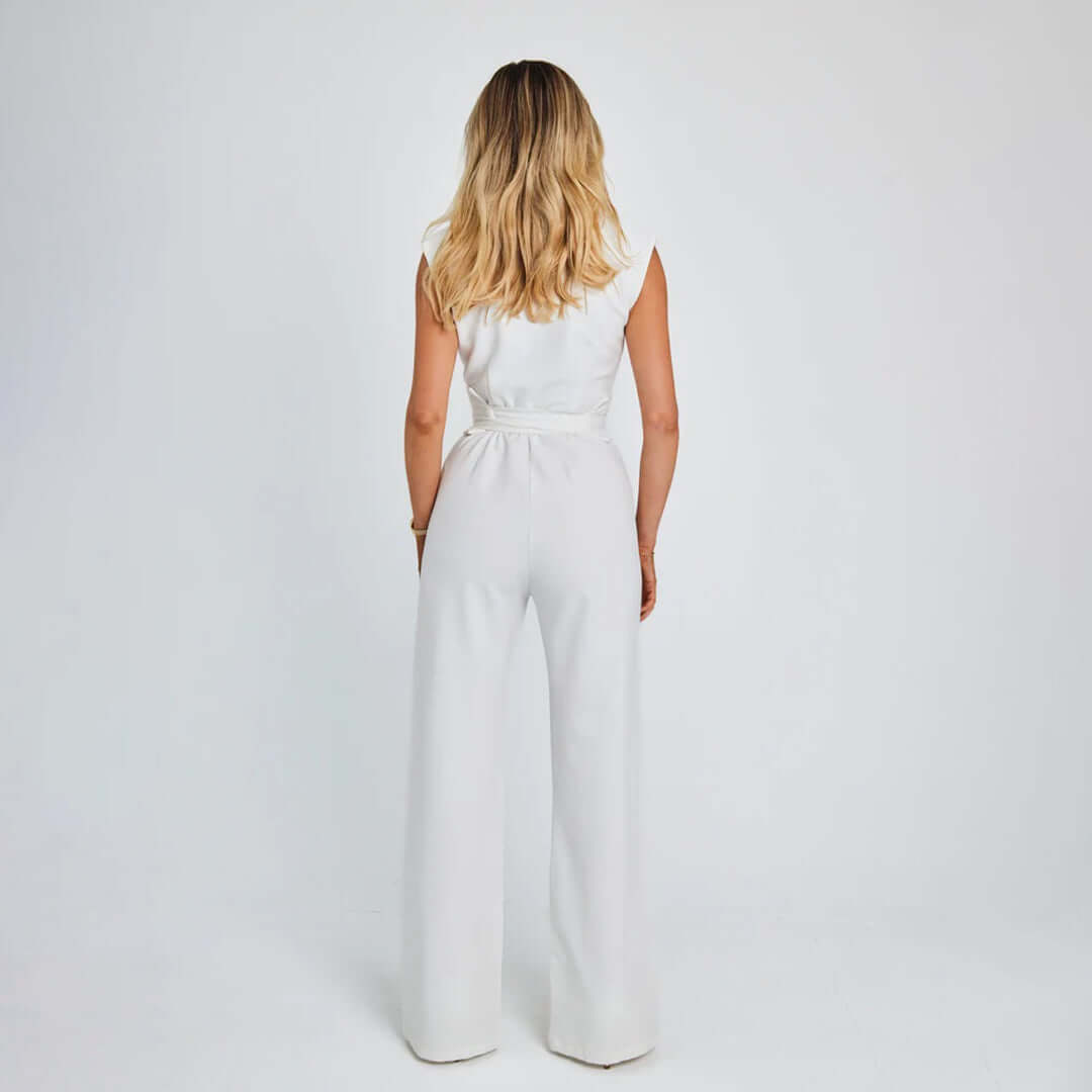 Women's Sleeveless Wide-Leg Jumpsuit with Waist Tie