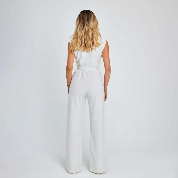 Women's Sleeveless Wide-Leg Jumpsuit with Waist Tie