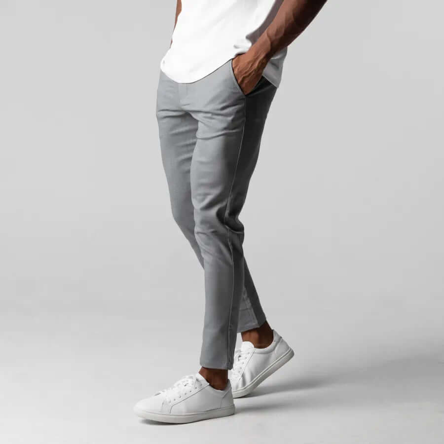 Men's Slim-Fit Stretch Cotton Trousers: Flat-Front Business Casual Pants