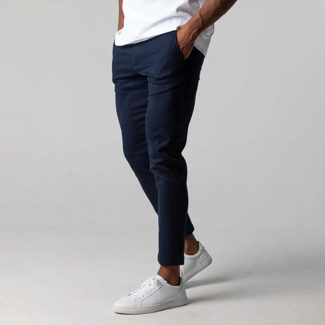 Men's Slim-Fit Stretch Cotton Trousers: Flat-Front Business Casual Pants