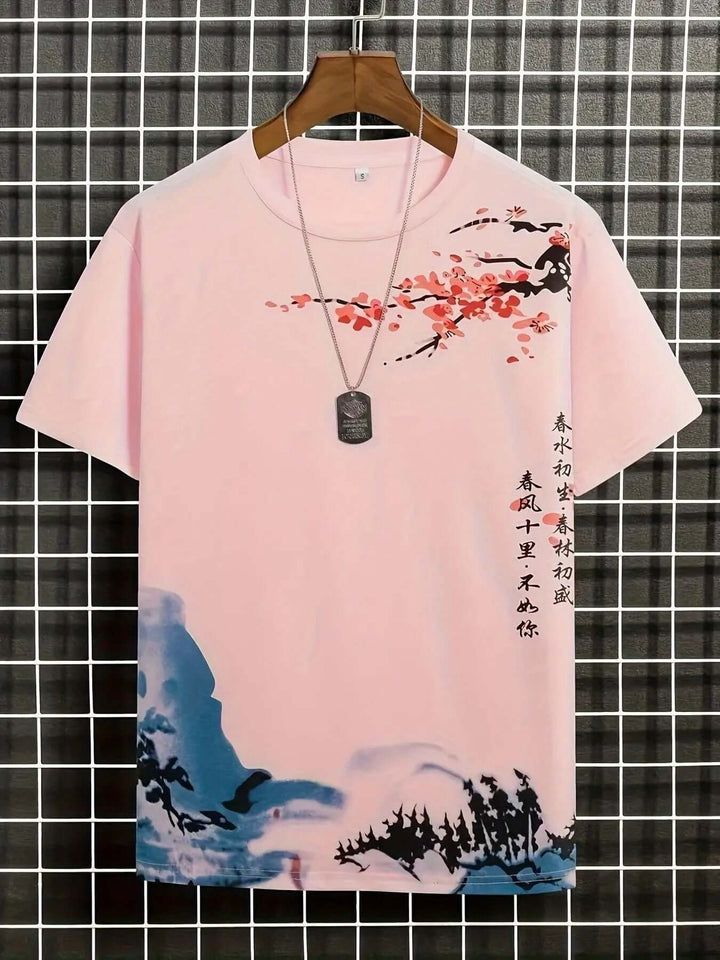 Men's Artistic Blossom & Wave Short Sleeve T-Shirt